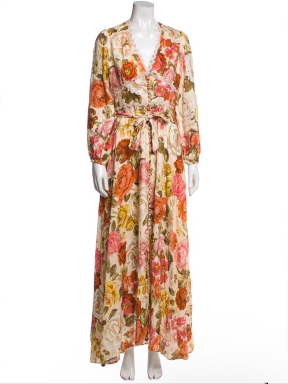 Zimmermann Cream Maxi Dress with Pink and Orange Floral Print